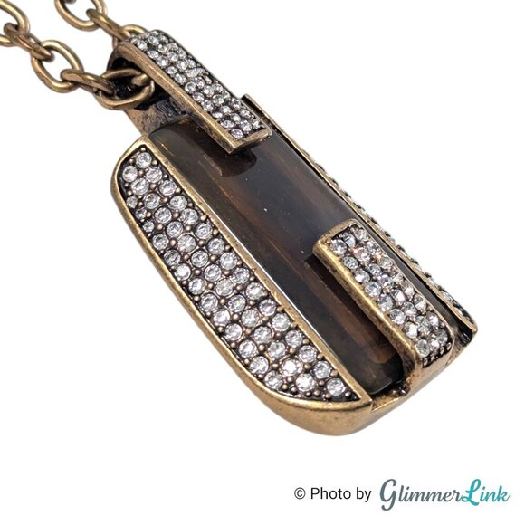 Ann Taylor Bronze Tone Geometric Pave Rhinestone Crystal Pendant Necklace - Picture 5 of 10